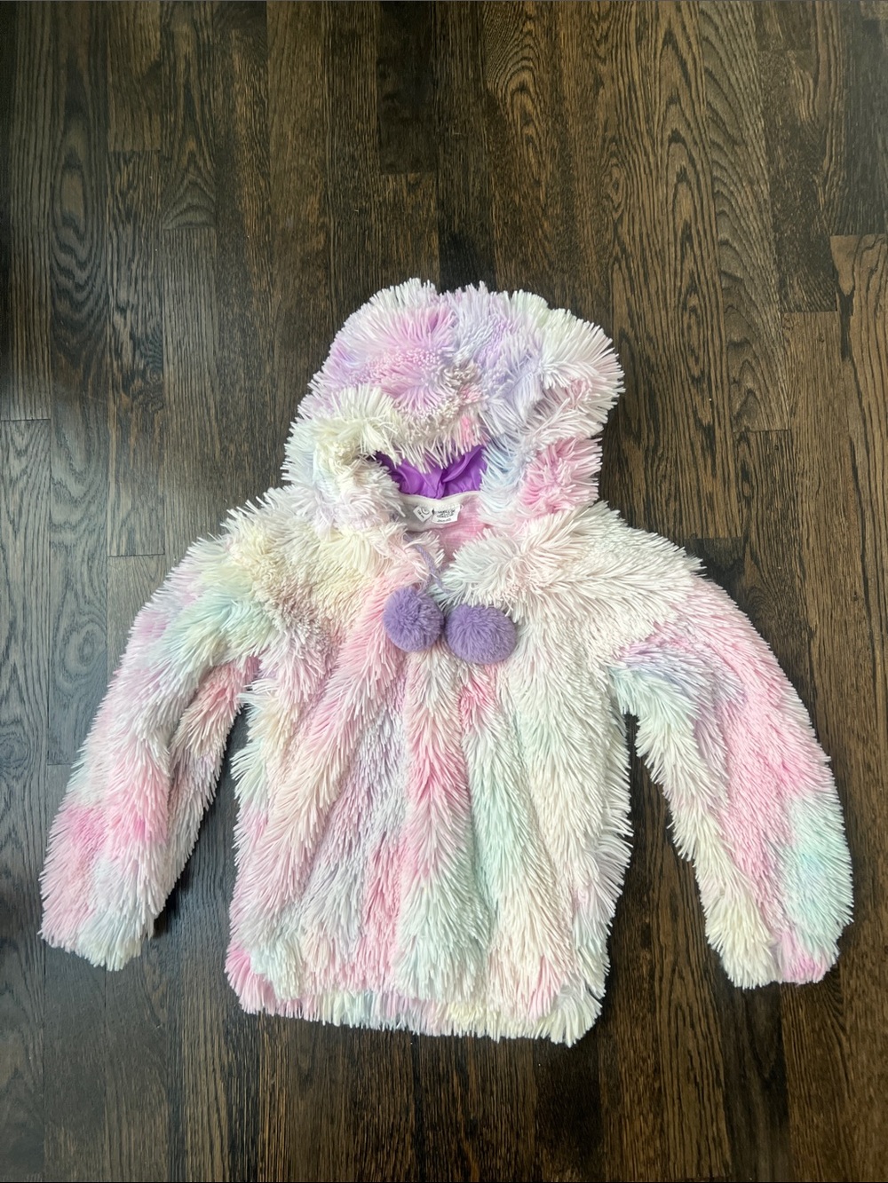 deux par deux Rainbow Plush Hooded Faux-Fur Jacket Pastel | size 8